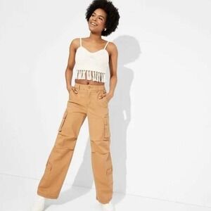 Wild Fable Women Tan Light Brown Cargo Pants Wide Leg   Elastic Waist Size S
